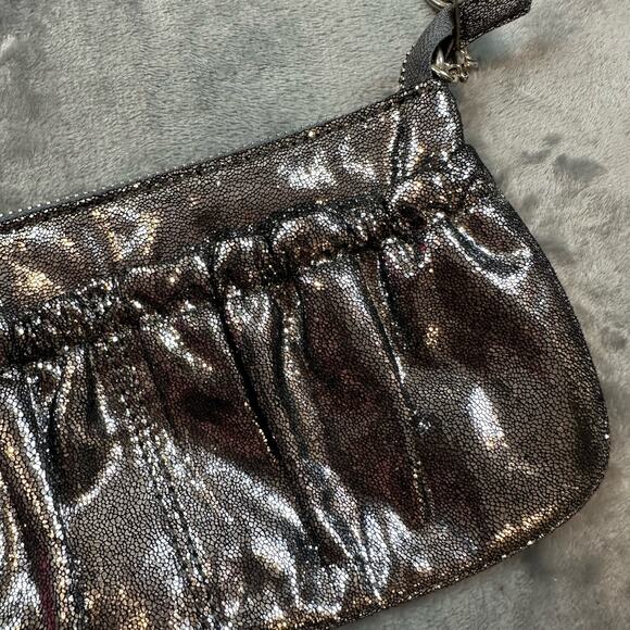 Express Metallic Ruffle Purse Handbag Clutch Dark Gray Silver Y2K Girlies - Picture 4 of 9